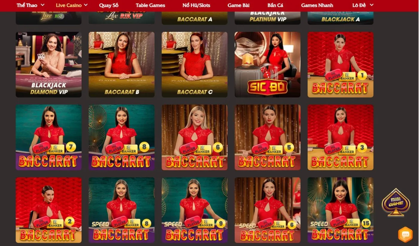 Nhà cái Xo88 thiết kế nhiều bàn cược Baccarat online cho hội viên trải nghiệm 