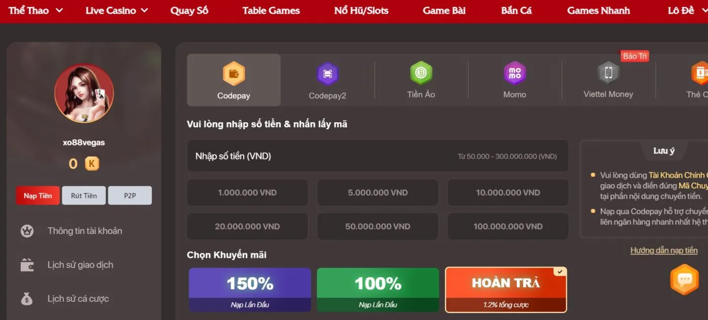 Cách nạp tiền qua codepay 